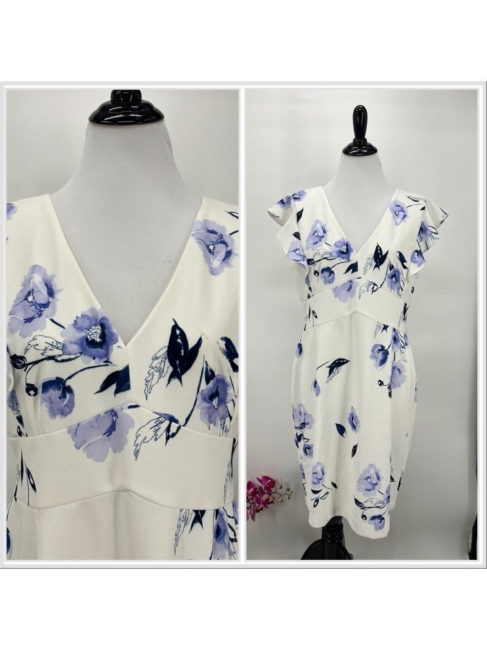 DKNY White Dress with Blue Accents